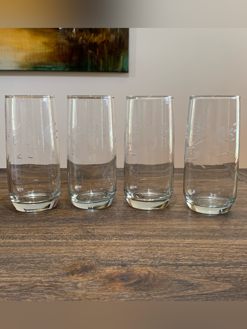 Princess House Heritage #462 Crystal Cooler Tumblers Set of 4 Etched Floral 22oz